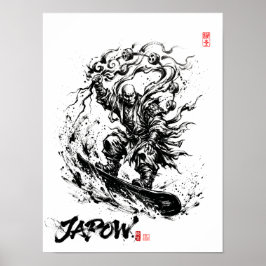 Snowboard Brush Art - Snowboarder Raijin God ポスター
