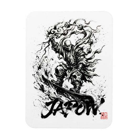 Snowboard Brush Art - Snowboarder Raijin God マグネット (縦)