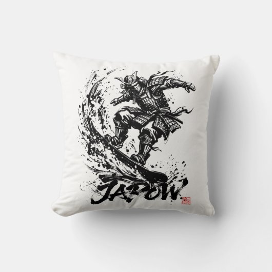 Snowboard Brush Art - Snowboarder Samurai クッション (正面)