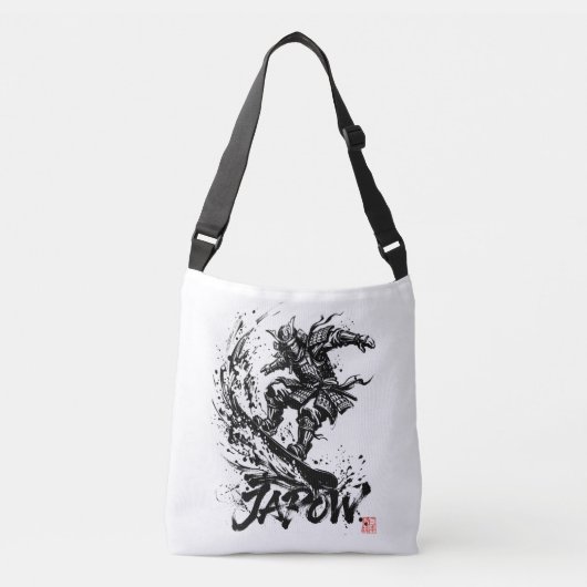 Snowboard Brush Art - Snowboarder Samurai クロスボディバッグ (正面)