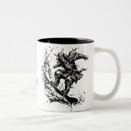 Snowboard Brush Art - Snowboarder Samurai ツートーンマグカップ