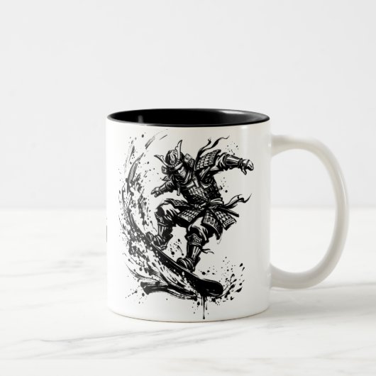 Snowboard Brush Art - Snowboarder Samurai ツートーンマグカップ (右)