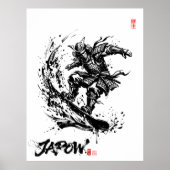 Snowboard Brush Art - Snowboarder Samurai ポスター (正面)
