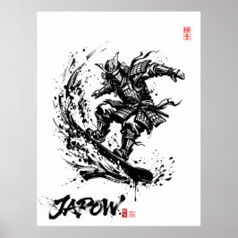 Snowboard Brush Art - Snowboarder Samurai ポスター