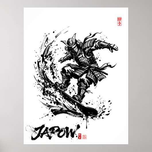 Snowboard Brush Art - Snowboarder Samurai ポスター (正面)