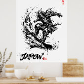 Snowboard Brush Art - Snowboarder Samurai ポスター (キッチン)