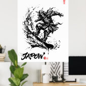 Snowboard Brush Art - Snowboarder Samurai ポスター (ホームオフィス)