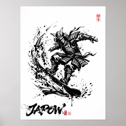 Snowboard Brush Art - Snowboarder Samurai ポスター (正面)
