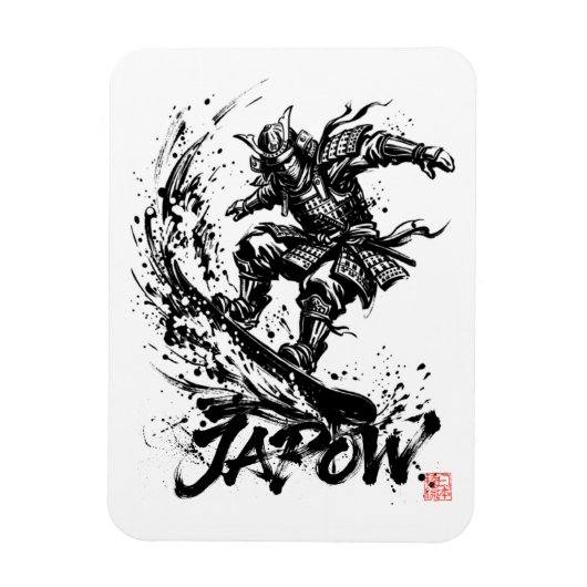 Snowboard Brush Art - Snowboarder Samurai マグネット (縦)