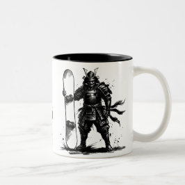 Snowboard Brush Art - Snowboarder Standing Samurai ツートーンマグカップ