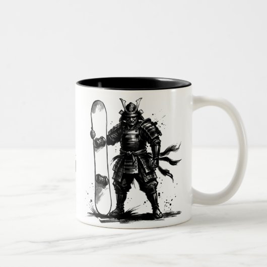 Snowboard Brush Art - Snowboarder Standing Samurai ツートーンマグカップ (右)