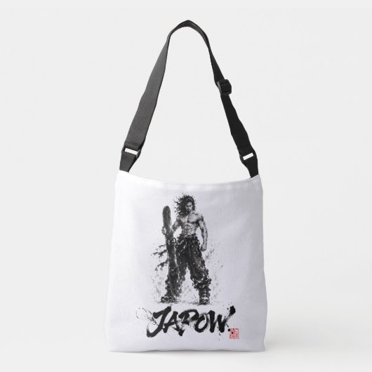 Snowboard Brush Art - Standing Samurai Musashi クロスボディバッグ (正面)