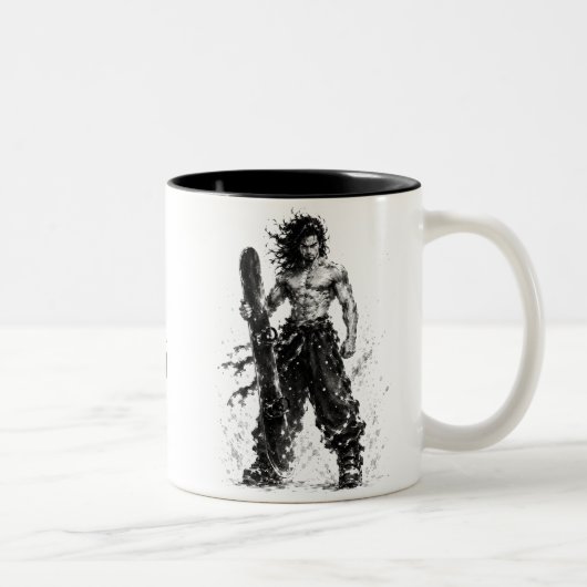 Snowboard Brush Art - Standing Samurai Musashi ツートーンマグカップ (右)