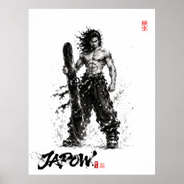 Snowboard Brush Art - Standing Samurai Musashi ポスター