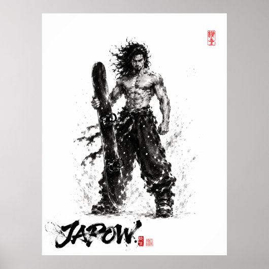 Snowboard Brush Art - Standing Samurai Musashi ポスター (正面)
