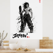 Snowboard Brush Art - Standing Samurai Musashi ポスター (キッチン)