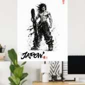 Snowboard Brush Art - Standing Samurai Musashi ポスター (ホームオフィス)