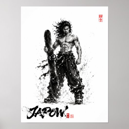Snowboard Brush Art - Standing Samurai Musashi ポスター (正面)
