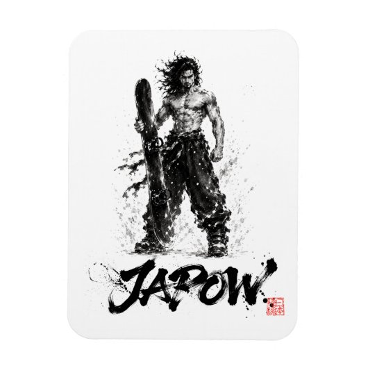 Snowboard Brush Art - Standing Samurai Musashi マグネット (縦)