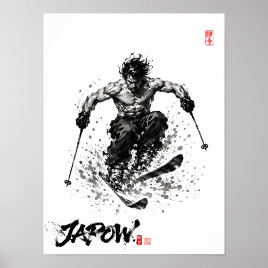 Snowboard Brush Art - Standing Samurai Musashi ski ポスター (正面)