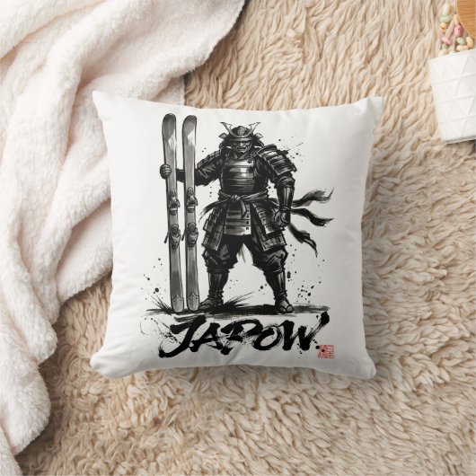 Snowboard Brush Art - Standing Samurai Ski クッション (ブランケット)