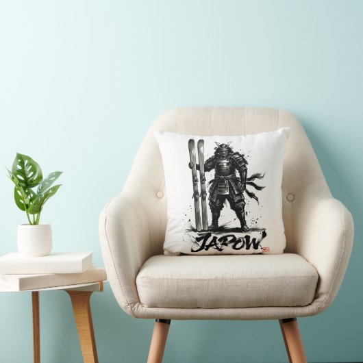 Snowboard Brush Art - Standing Samurai Ski クッション (椅子)