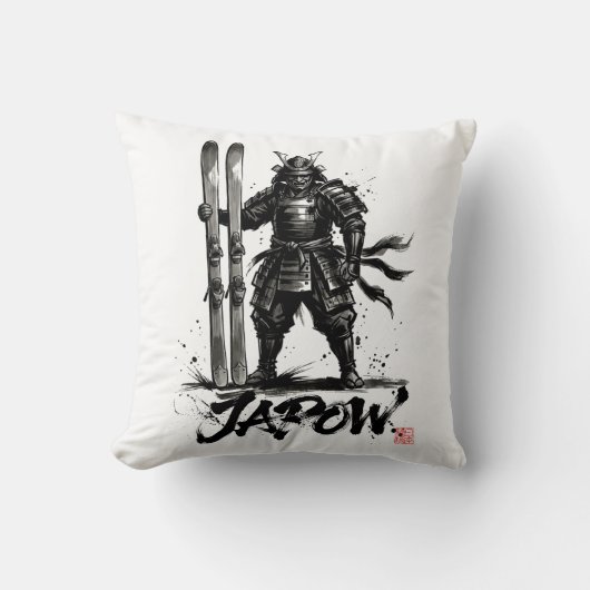 Snowboard Brush Art - Standing Samurai Ski クッション (正面)