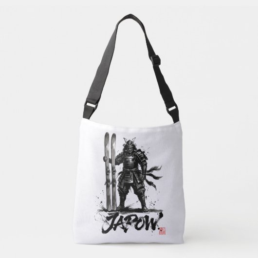 Snowboard Brush Art - Standing Samurai Ski クロスボディバッグ (正面)