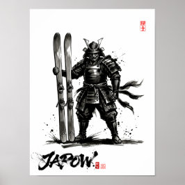 Snowboard Brush Art - Standing Samurai Ski ポスター