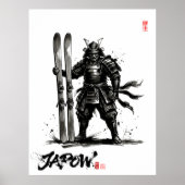 Snowboard Brush Art - Standing Samurai Ski ポスター (正面)