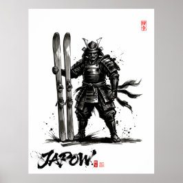 Snowboard Brush Art - Standing Samurai Ski ポスター
