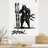 Snowboard Brush Art - Standing Samurai Ski ポスター (キッチン)