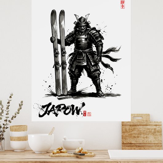 Snowboard Brush Art - Standing Samurai Ski ポスター (キッチン)