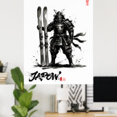 Snowboard Brush Art - Standing Samurai Ski ポスター (ホームオフィス)