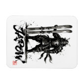 Snowboard Brush Art - Standing Samurai Ski マグネット (横)
