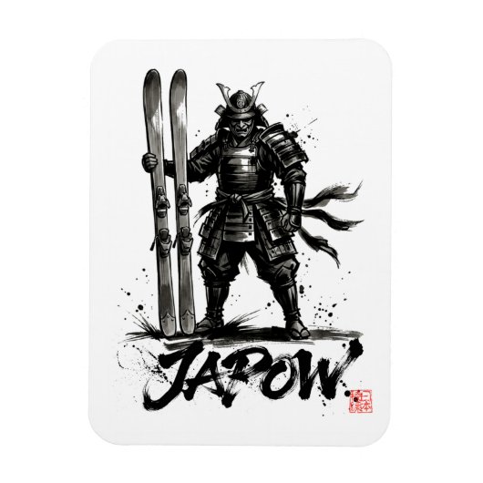 Snowboard Brush Art - Standing Samurai Ski マグネット (縦)