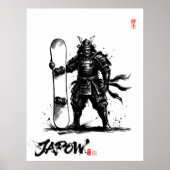 Snowboard Brush Art - Standing Samurai Snowboard ポスター (正面)