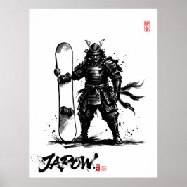 Snowboard Brush Art - Standing Samurai Snowboard ポスター