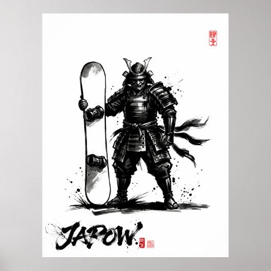 Snowboard Brush Art - Standing Samurai Snowboard ポスター (正面)