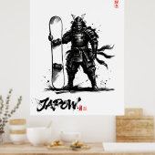 Snowboard Brush Art - Standing Samurai Snowboard ポスター (キッチン)
