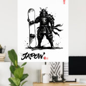 Snowboard Brush Art - Standing Samurai Snowboard ポスター (ホームオフィス)