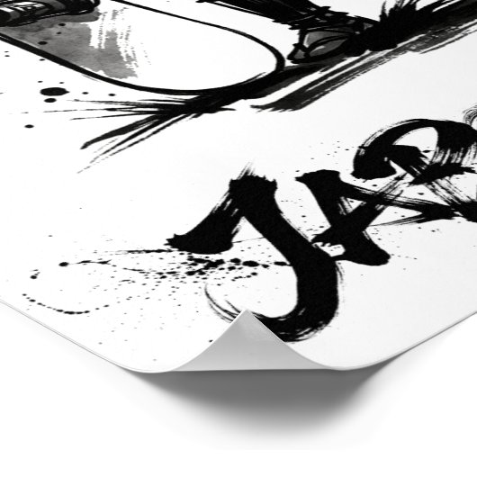 Snowboard Brush Art - Standing Samurai Snowboard ポスター (角)