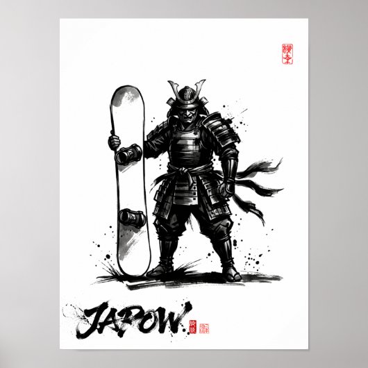 Snowboard Brush Art - Standing Samurai Snowboard ポスター (正面)