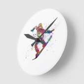 Snowboard in watercolor ラウンド壁時計 (傾斜)