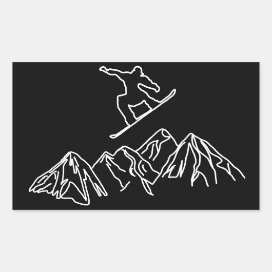 Snowboarder in den Bergen 長方形シール (正面)