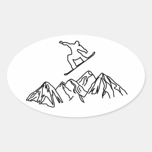Snowboarder in den Bergen, 02 楕円形シール (正面)
