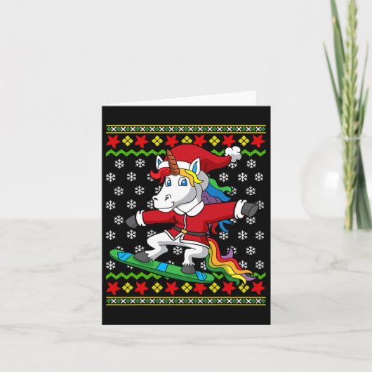 Snowboarder Unicorn Santa Snowboarding Christmas S カード (正面)