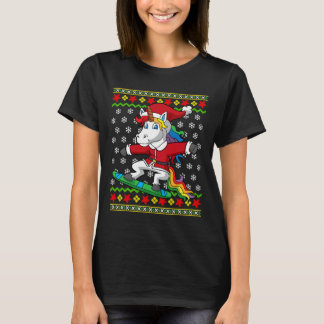 Snowboarder Unicorn Santa Snowboarding Christmas S Tシャツ