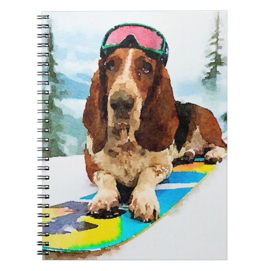 Snowboarding Basset hound ノートブック (正面)
