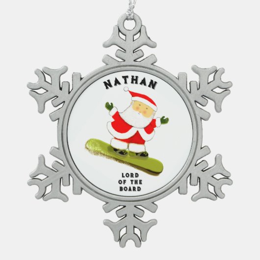 Snowboarding Holiday スノーフレークピューターオーナメント (正面)